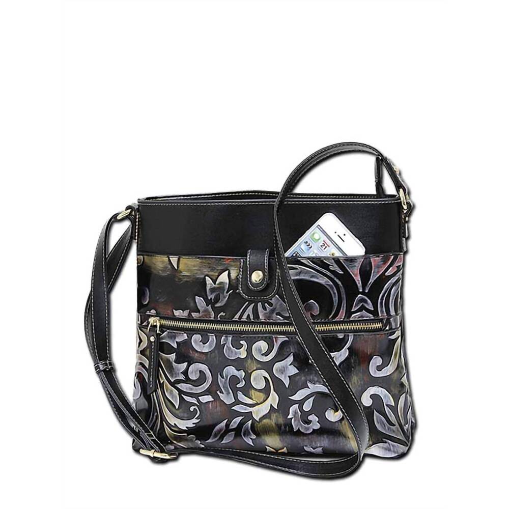 NEW MC HANDBAGS women's mirabelle tooled embossed leather crossbody bag in black